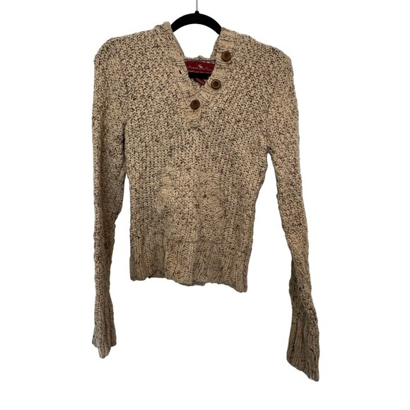 Abercrombie & Fitch Cable Knit Sweater Women’s L Beige Hoodie Wool Blend - Picture 1 of 5